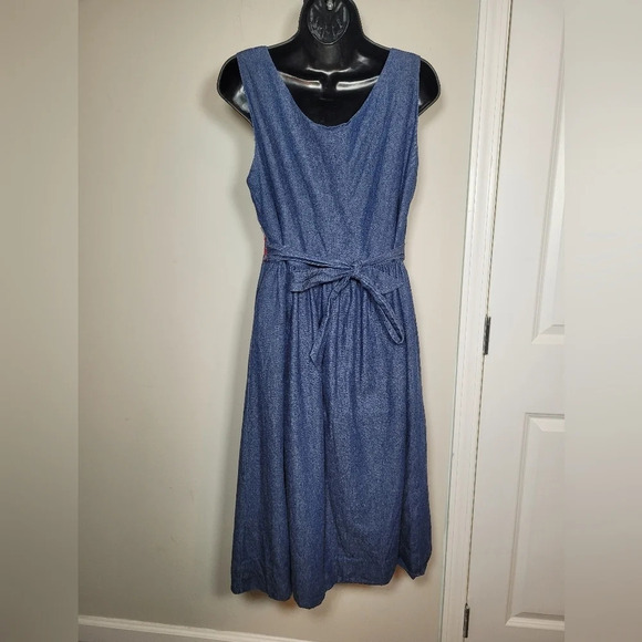 Handmade Geometric Lined Cottage Core Chambray Dress sz M/L - Picture 2 of 7